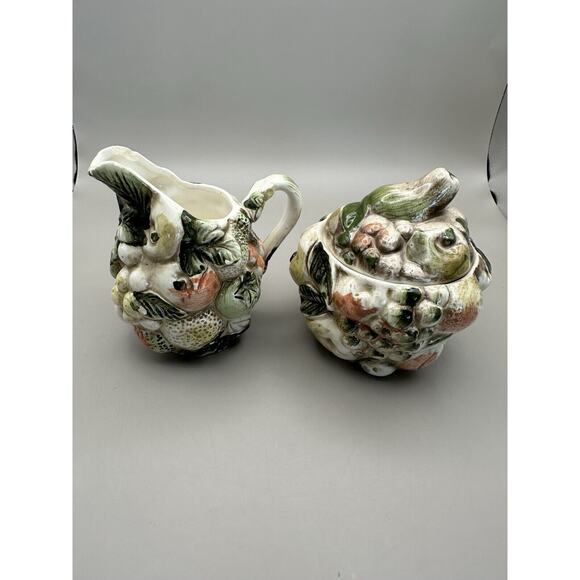 Rare Lefton "Fruits of Italy" Majolica Style Cream and Sugar 1950s Japan - Picture 5 of 7